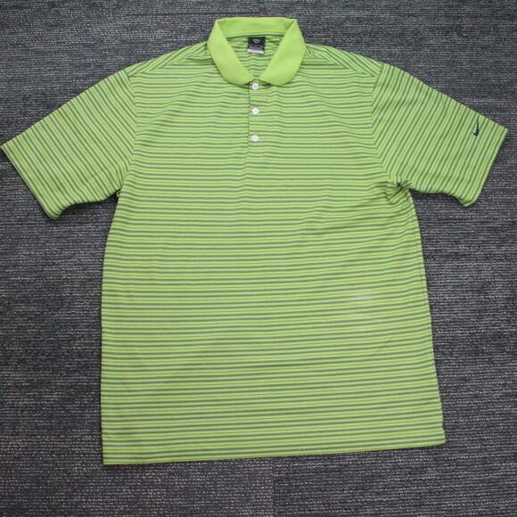 Nike Golf Polo Dri-Fit UV Large Green Striped Short Sleeve - Picture 1 of 9
